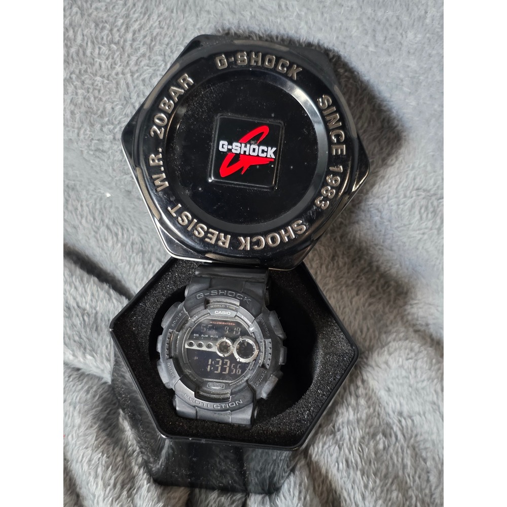 Casio G-Shock GD-100 Digital Watch Black Shock Resist 3263 World Time Tin